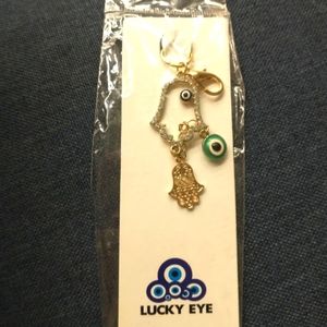 NEW Gold/Blue Hamsa/Evil Eye Protection Keychain